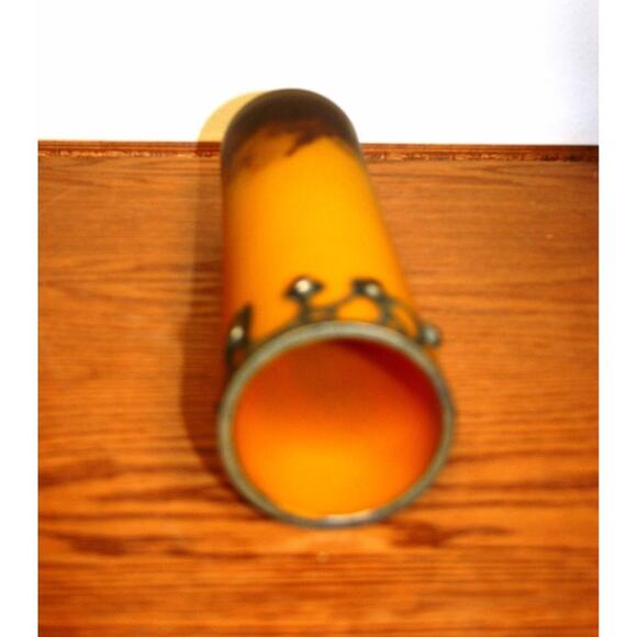 Signed Hand Made Blown glass Vase Coated With Silver & glass Stone Yellow - Picture 5 of 7